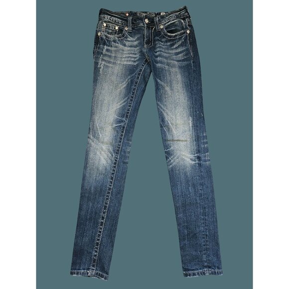 Miss Me Skinny Whiskering Stretch Back Pocket Cross Jeans Women Size 26W x 32L - Picture 3 of 13